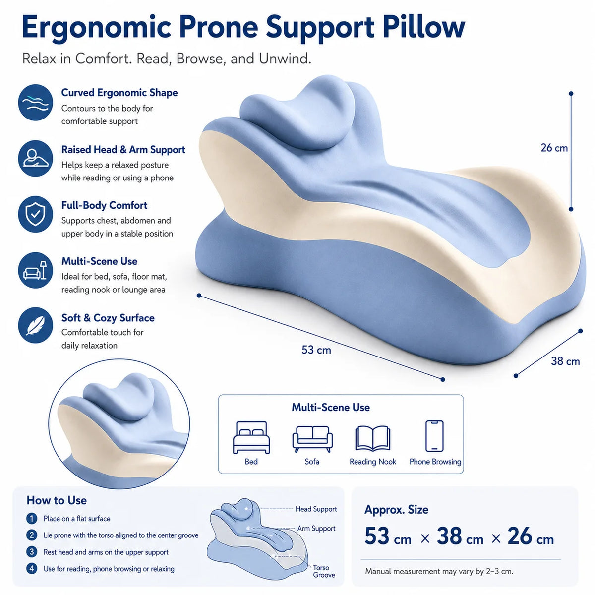 The ProneNest™ Ergonomic Comfort Pillow
